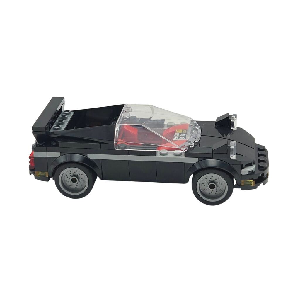 Lego Black Sports Car Vehicle Red Interior Rear Spoiler Custom Build